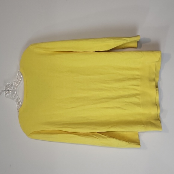 HALOGEN Bright Yellow Rayon Nylon Prism Button 3/4 Sleeve Scoop Neck Cardigan - Picture 7 of 9